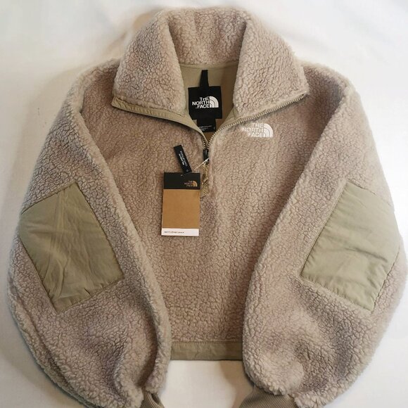 NWT NORTH FACE Platte Sherpa Fleece Zip Front Pullover XS in Natural "Flax" - Picture 6 of 11